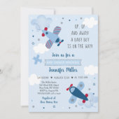 Airplane Stars Clouds Boy Baby shower Invitation Kaart (Voorkant)