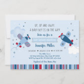 Airplane Stars Clouds Boy Baby shower Invitation Kaart (Voorkant)