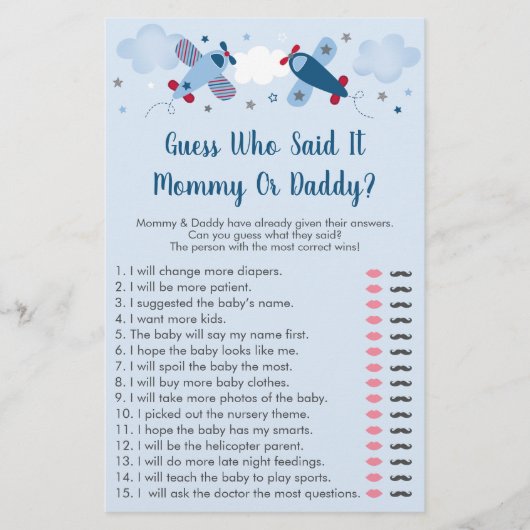 Airplane Stars Clouds raad wie zei dat het Baby wa (Voorkant)