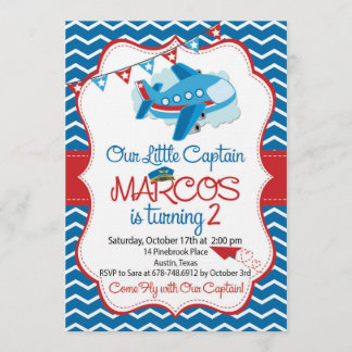 Airplane theme birthday invitation for boys kaart