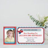 Airplane Ticket Birthday Invitation Photo Card Kaart (Staand voorkant)
