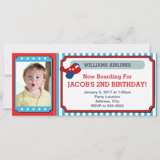 Airplane Ticket Birthday Invitation Photo Card Kaart (Voorkant)