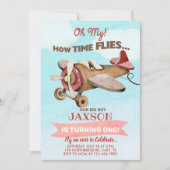 Airplane time flies boy 1st first birthday invite. kaart (Voorkant)
