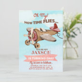 Airplane time flies boy 1st first birthday invite. kaart (Staand voorkant)