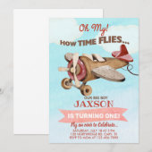 Airplane time flies boy 1st first birthday invite. kaart (Voorkant / Achterkant)