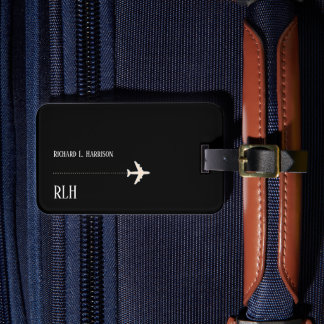 Airplane Travel Minimalist Classy Black Bagagelabel