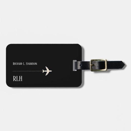 Airplane Travel Minimalist Classy Black Bagagelabel (Voorkant horizontaal)