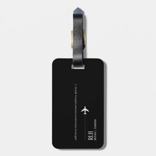 Airplane Travel Minimalist Classy Black Bagagelabel (Achterkant verticaal)