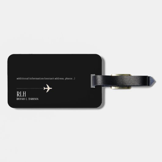 Airplane Travel Minimalist Classy Black Bagagelabel (Achterkant horizontaal)