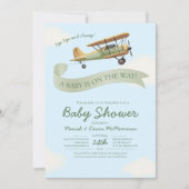 Airplane Vintage Baby Shower Invitation Kaart (Voorkant)