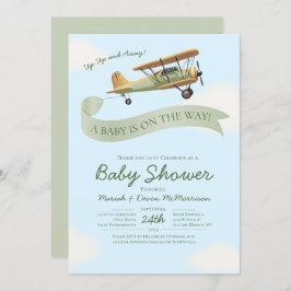 Airplane Vintage Baby Shower Invitation Kaart