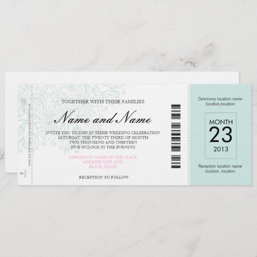 Airplane Wedding Ticket Invitation Kaart (Voorkant / Achterkant)