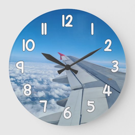 Airplane Wing Wall Clock – Blue Sky Travel Aviatio Grote Klok (Voorkant)