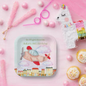 Airplane with Cityscape In-Flight Snacks Birthday Papieren Bordje (Feest)