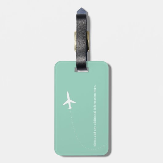 Airplane With His Initials - teal blue Bagagelabel (Achterkant verticaal)