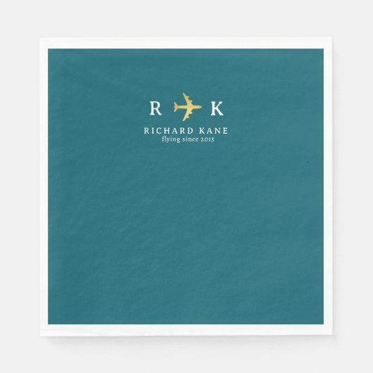 Airplane With Pilot Initials - aero dark teal blue Servet (Voorkant)