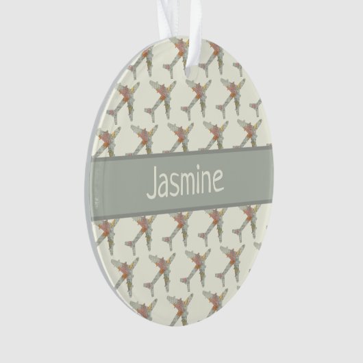 Airplane world map custom name ornament (voorkant)