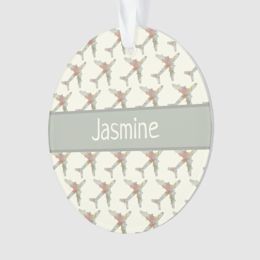 Airplane world map custom name ornament (voorkant)