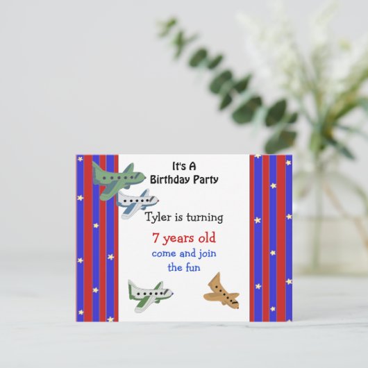Airplanes Birthday Invitation Kaart (Staand voorkant)