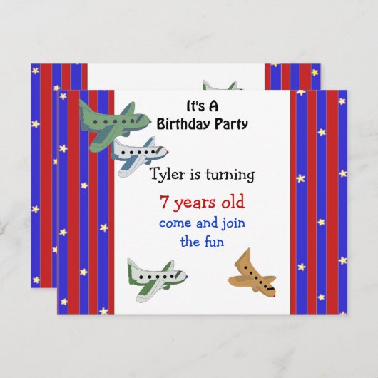 Airplanes Birthday Invitation Kaart (Voorkant / Achterkant)