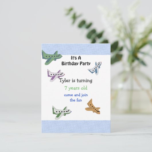 Airplanes Birthday Invitation Kaart (Staand voorkant)