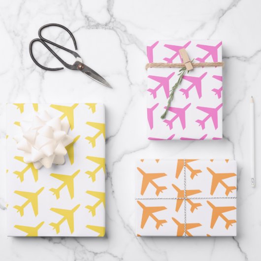 Airplanes Orange Yellow Pink Travel Pilot Fun Inpakpapier Vel (Voorkant)
