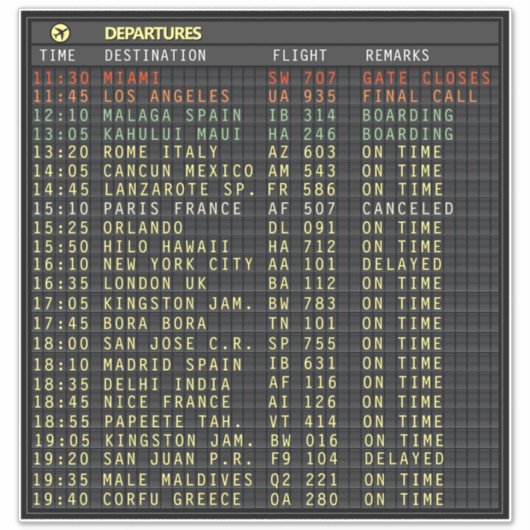 Airport Board →(aanpasbaar) Sticker (Voorkant)