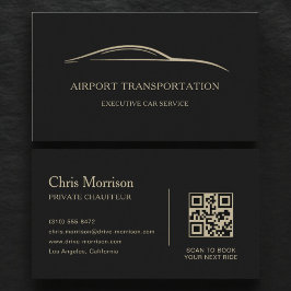 Airport Transportation QR Code Black & Gold Visitekaartje
