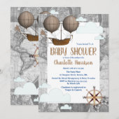 Airship & Clouds World Travel Baby shower Kaart (Voorkant / Achterkant)