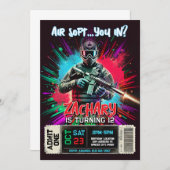 Airsoft Birthday Invitation | Action-Packed Invite Kaart (Voorkant / Achterkant)