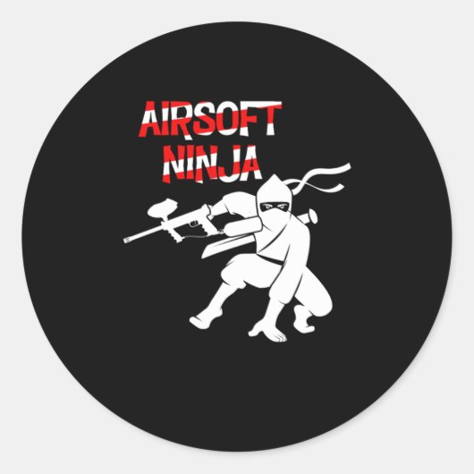 Airsoft Ninja Paintball Player Paintball Marker Gi Ronde Sticker (Voorkant)