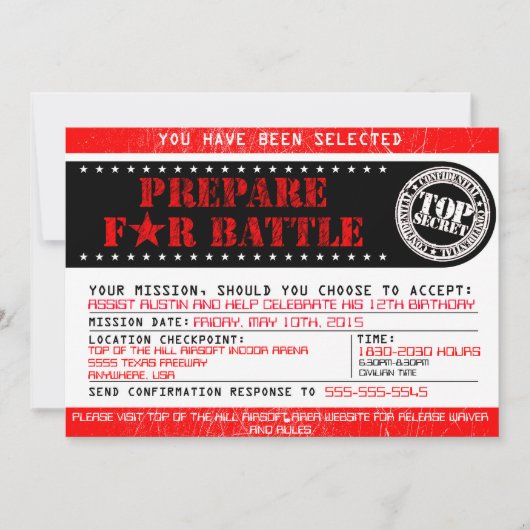 Airsoft 'Prepare for Battle' 5x7 Uitnodiging (Voorkant)