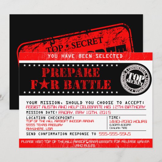 Airsoft 'Prepare for Battle' 5x7 Uitnodiging (Voorkant / Achterkant)