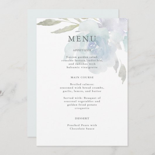 Airy Blue Bloemen Quinceanera Menu (Voorkant / Achterkant)