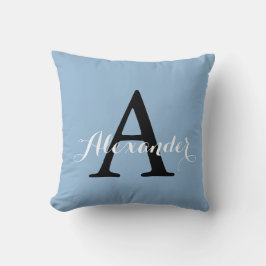Airy Blue Light Solid Color Monogram Baby Boy Kussen
