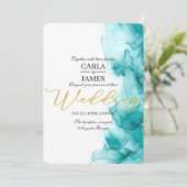 Airy Blue Turquoise Waterverf Wedding Modern Kaart (Staand voorkant)