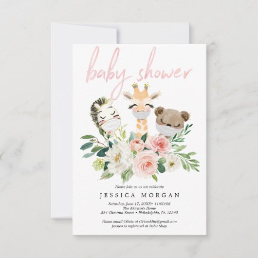 Airy Blush Animals Baby shower uitnodiging (Voorkant)