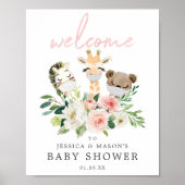 Airy Blush Animals Baby shower Welkomstteken Poster (Voorkant)