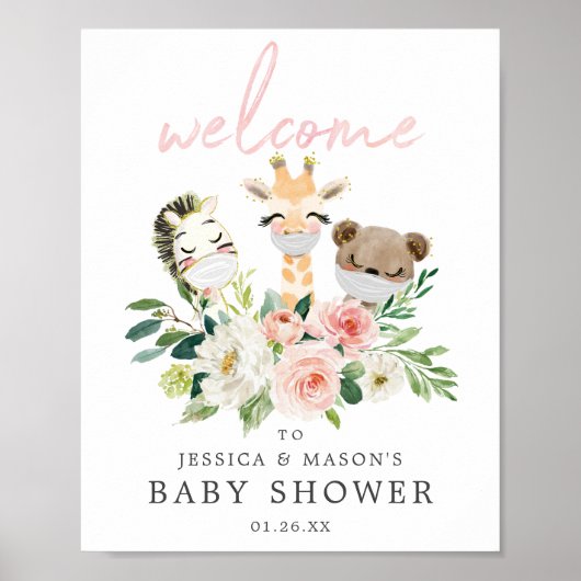 Airy Blush Animals Baby shower Welkomstteken Poster (Voorkant)