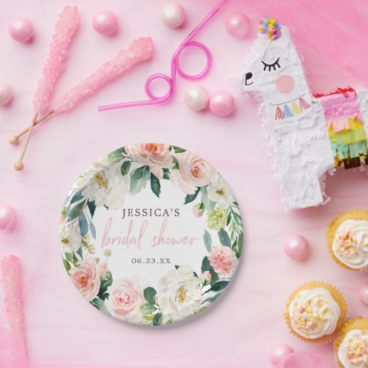 Airy Blush Floral Vrijgezellenfeest Paper Bord (Feest)