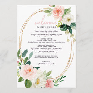 Airy Blush Floral Wedding Welcome Itinerary Programmakaart