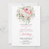 Airy Blush Roses Greenery Gold Wedding Invite Kaart (Voorkant)