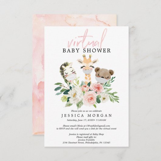 Airy Blush Virtual Baby shower Invitation Kaart (Voorkant / Achterkant)