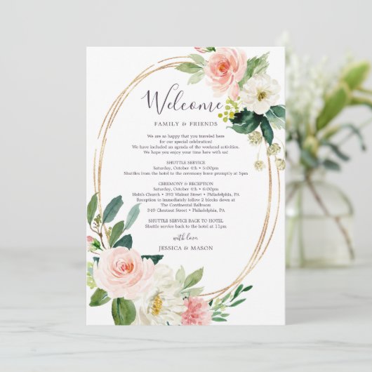 Airy Blush Wedding Itinerary - Weddenschap Welkom Programmakaart (Staand voorkant)