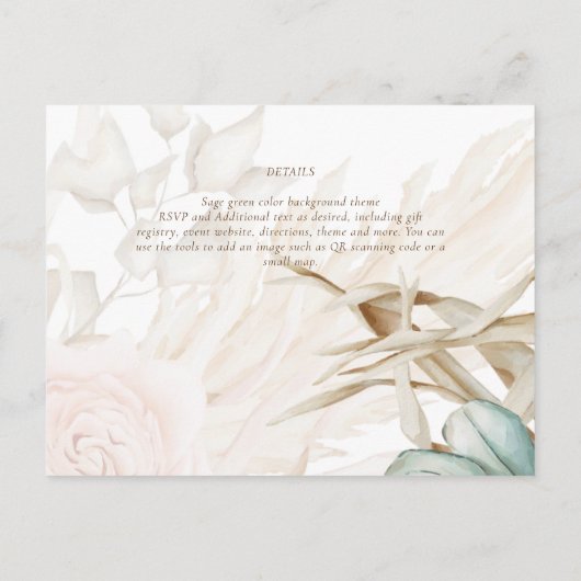 Airy BOHO Pampas Grass Light Peach Weddenschap Briefkaart (Achterkant)