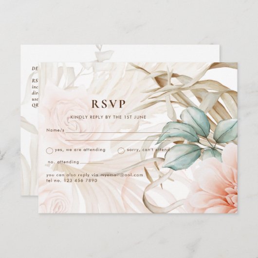 Airy BOHO Pampas Grass Light Peach Weddenschap Briefkaart (Voorkant / Achterkant)