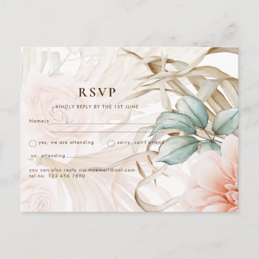 Airy BOHO Pampas Grass Light Peach Weddenschap Briefkaart (Voorkant)