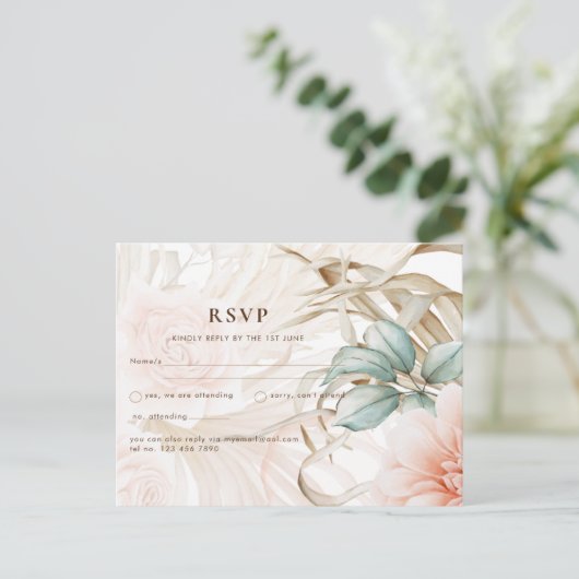 Airy BOHO Pampas Grass Light Peach Weddenschap Briefkaart (Staand voorkant)