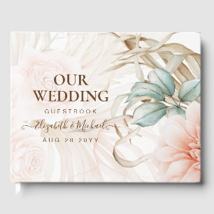 Airy BOHO Pampas Grass Light Peach Weddenschap Gastenboek