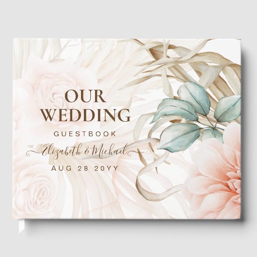 Airy BOHO Pampas Grass Light Peach Weddenschap Gastenboek (Voorkant)